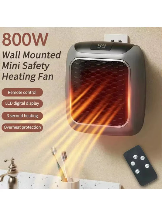 800W Wall-Mounted Mini Ceramic Heater with Remote Control