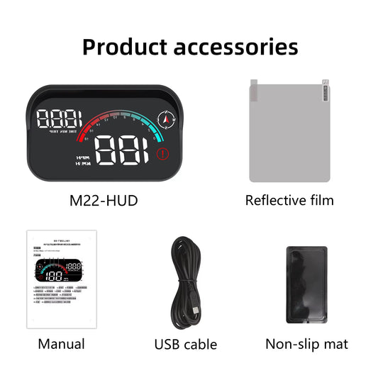 M22 Car HUD Head-Up Display – Universal GPS Speedometer LCD Projection for All Cars