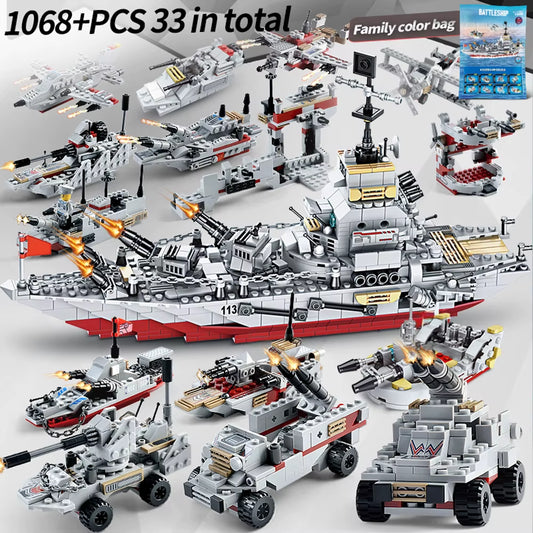 1068Pcs Military Warship Battleship Building Kit – Christmas Gift for Kids & Adults