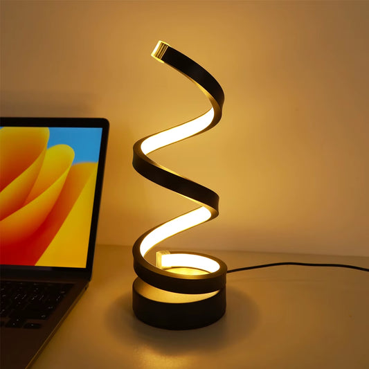 Minimalist Spiral Desk Lamp – LED Charging Light for Living & Study Rooms