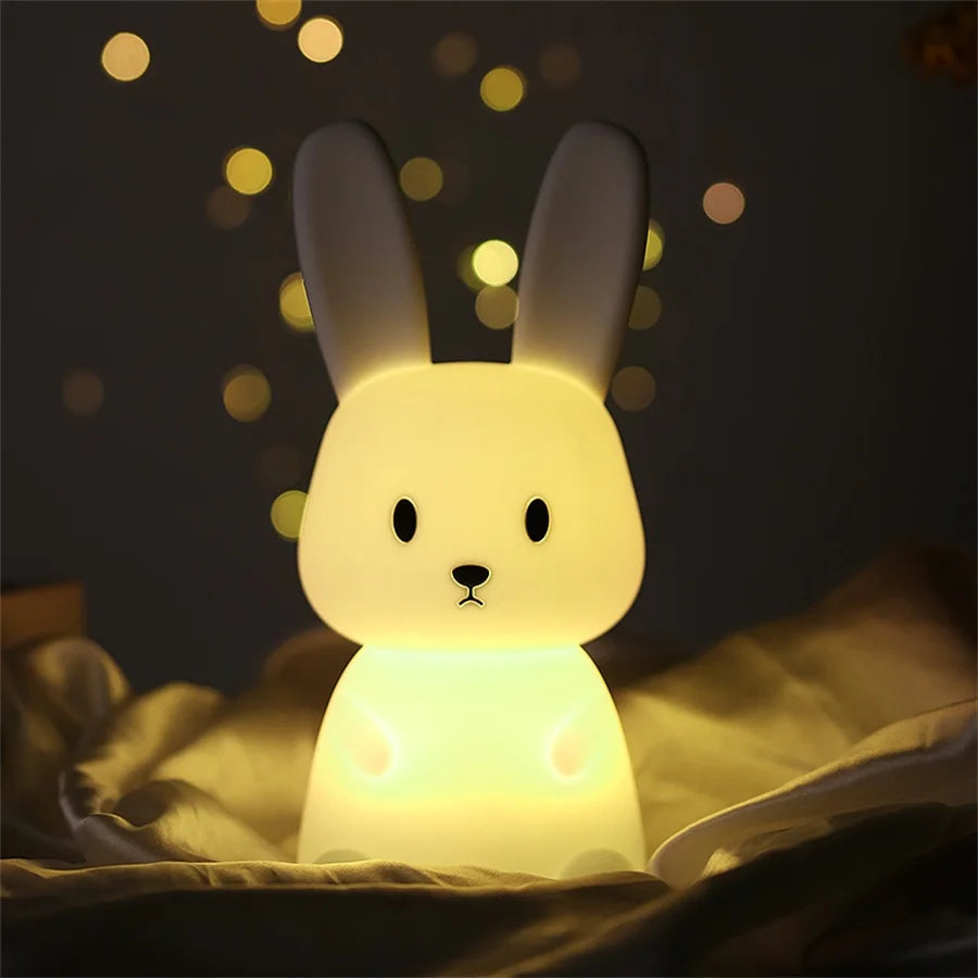 LED Night Light – Cute Rabbit Silicone Lamp, Dimmable USB Rechargeable for Kids