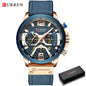 2021 Luxury Men’s Watch – Blue Leather Chronograph, Waterproof Sport Watch