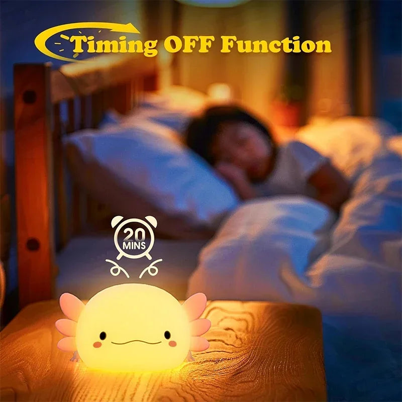 Cute Axolotl Night Light – USB Rechargeable Touch Control Lamp for Kids