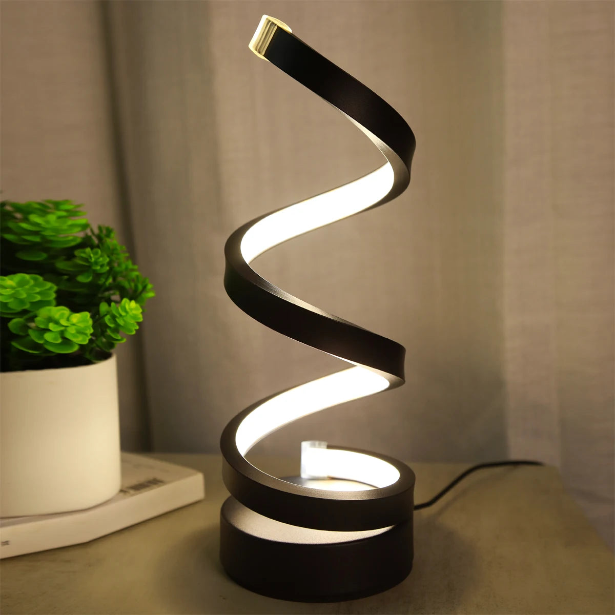 Minimalist Spiral Desk Lamp – LED Charging Light for Living & Study Rooms