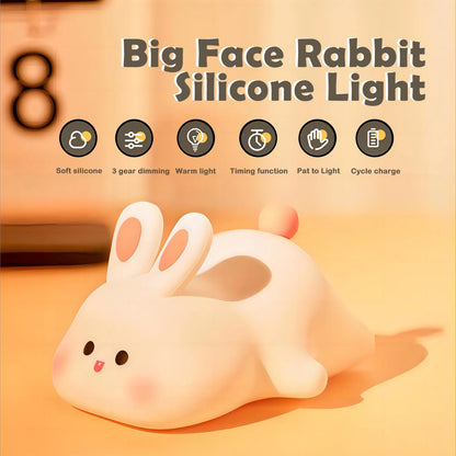 LED Night Light – Cute Rabbit Silicone Lamp, Dimmable USB Rechargeable for Kids