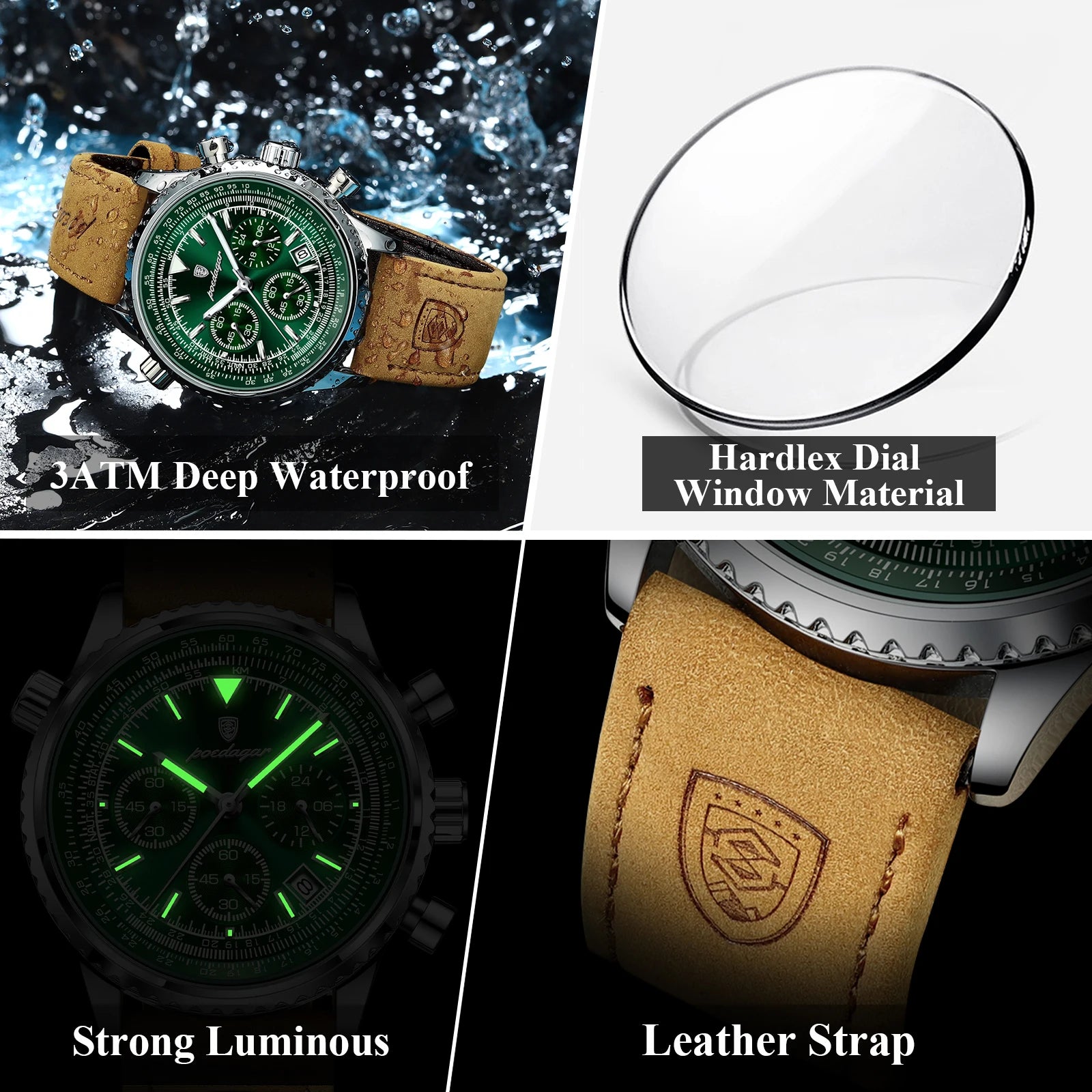 Luxury Men's Quartz Watch – Waterproof Chronograph with Leather Strap