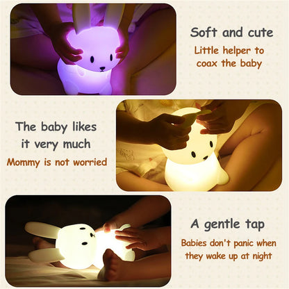 LED Night Light – Cute Rabbit Silicone Lamp, Dimmable USB Rechargeable for Kids