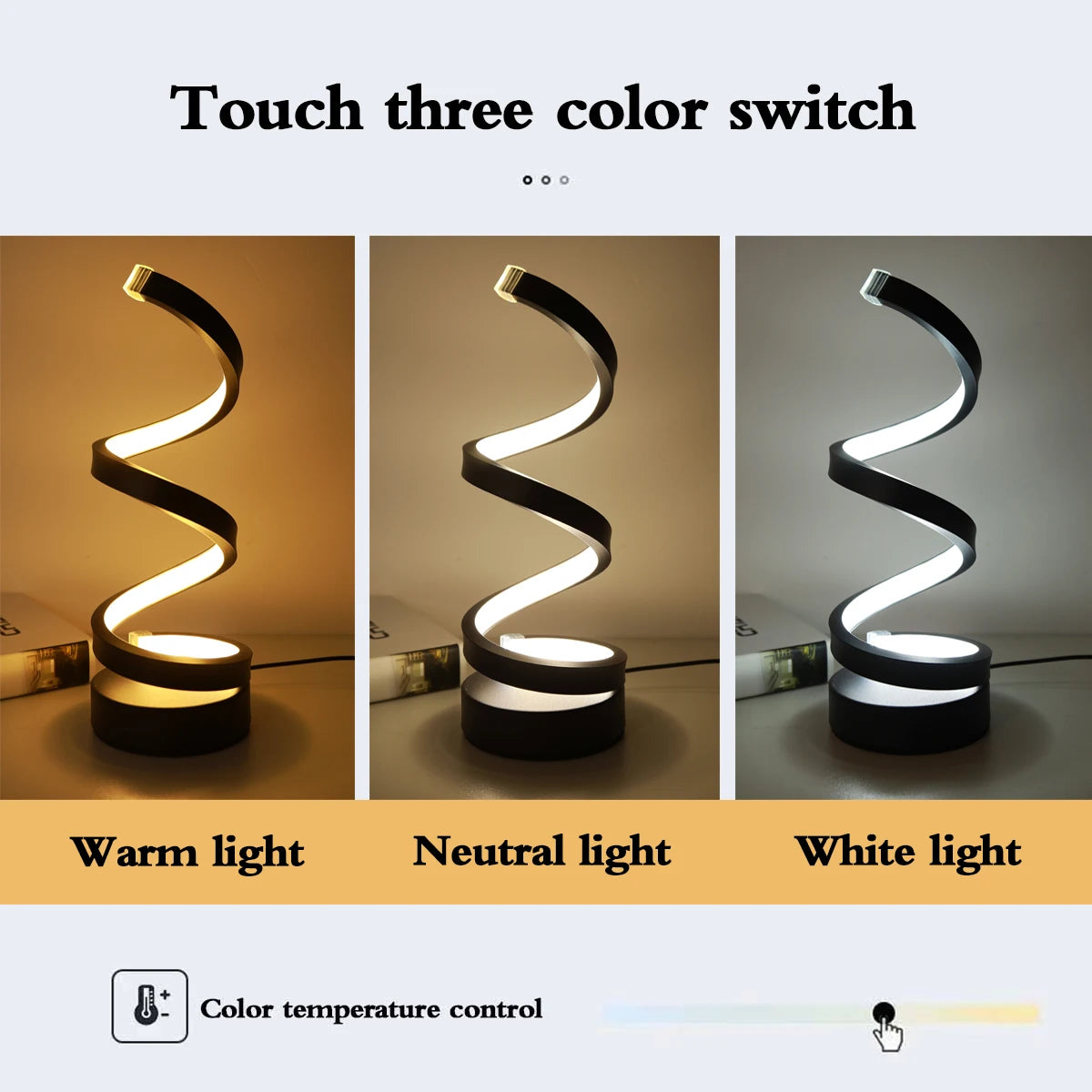 Minimalist Spiral Desk Lamp – LED Charging Light for Living & Study Rooms