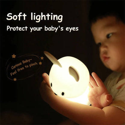 LED Night Light – Cute Rabbit Silicone Lamp, Dimmable USB Rechargeable for Kids