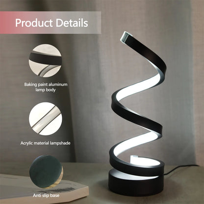 Minimalist Spiral Desk Lamp – LED Charging Light for Living & Study Rooms