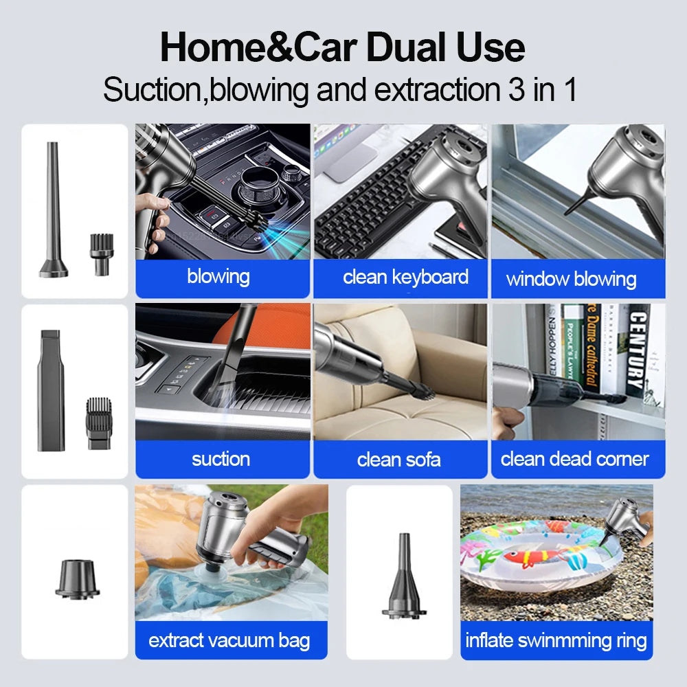 High Power Car Vacuum Cleaner – 95000PA Wireless Handheld Cordless for Home & Car