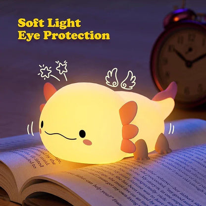 Cute Axolotl Night Light – USB Rechargeable Touch Control Lamp for Kids