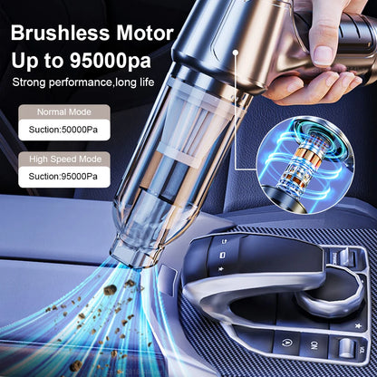 High Power Car Vacuum Cleaner – 95000PA Wireless Handheld Cordless for Home & Car