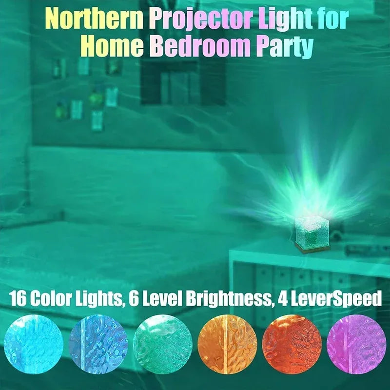 Ocean Wave Projector Light – 16 Colors Aurora Glow Lamp for Home & Office