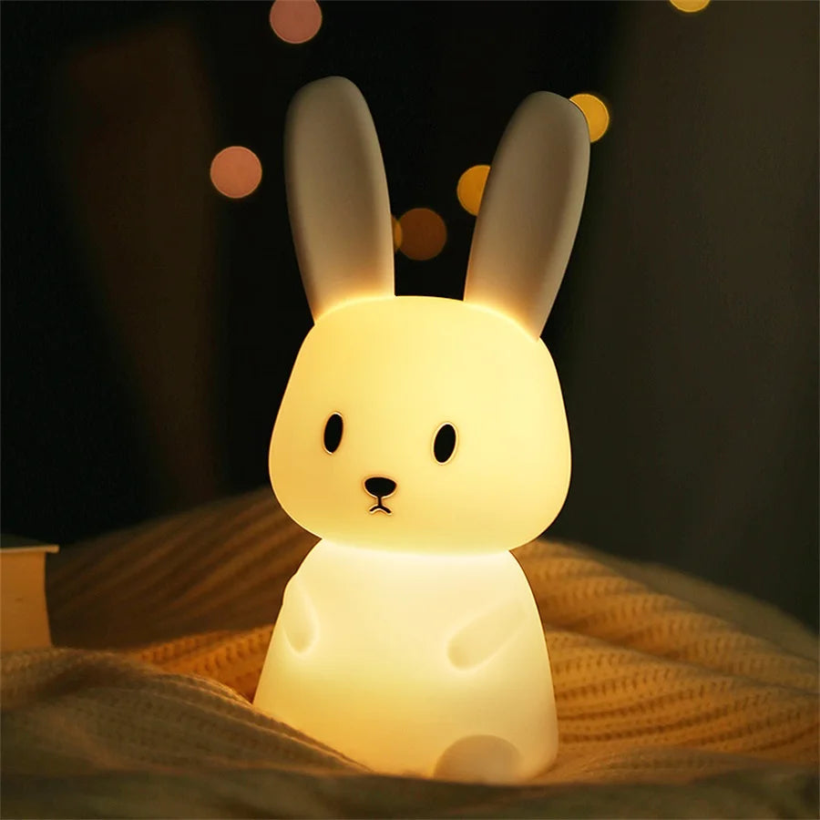 LED Night Light – Cute Rabbit Silicone Lamp, Dimmable USB Rechargeable for Kids