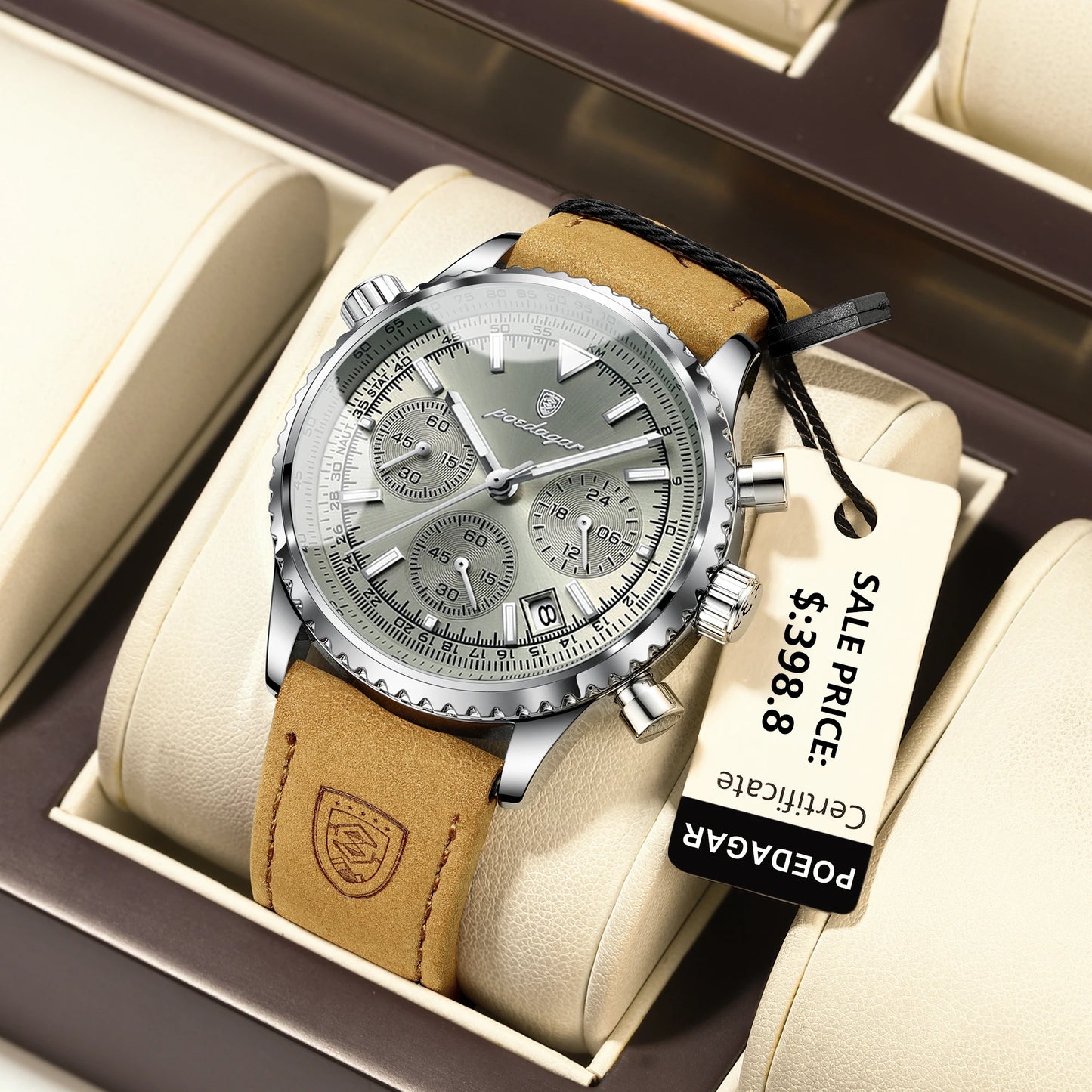 Luxury Men's Quartz Watch – Waterproof Chronograph with Leather Strap