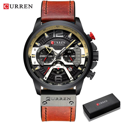 2021 Luxury Men’s Watch – Blue Leather Chronograph, Waterproof Sport Watch